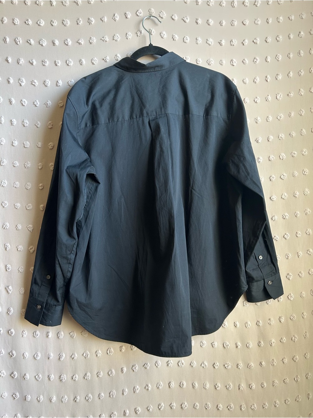 Spanx Woven Long Sleeve Poplin Button Front Oversized Top Sz L Black - Picture 2 of 6